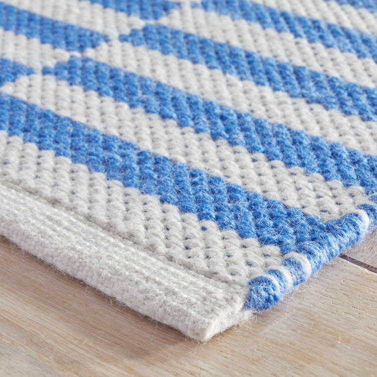 2' x 3' Blue and White Striped Cotton Synthetic Rug