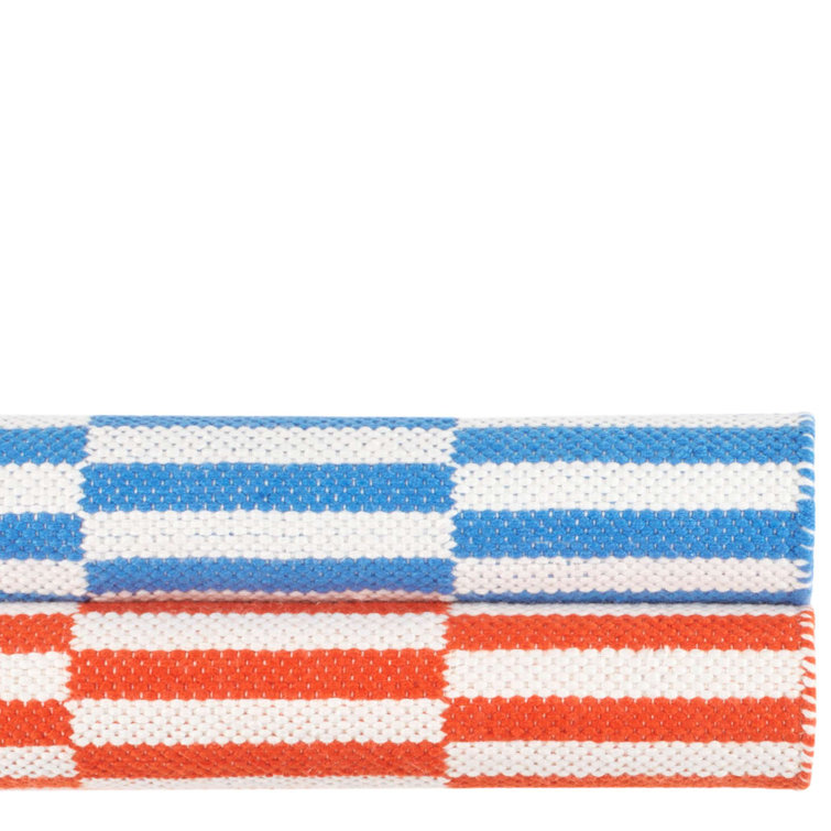 2' x 3' Blue and White Striped Cotton Synthetic Rug