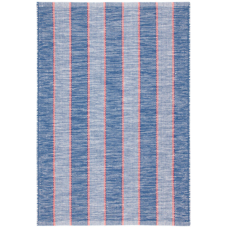 Denim and Red Stripe Handwoven Cotton Area Rug, 5' x 8'
