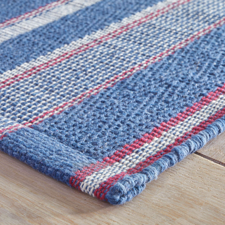 Hillsgrove Blue Stripe Handwoven Wool Cotton Runner Rug