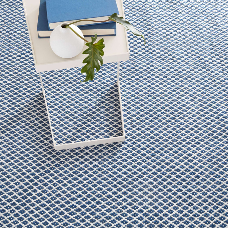 Navy Blue Geometric Flat Woven Synthetic 8' x 10' Rug