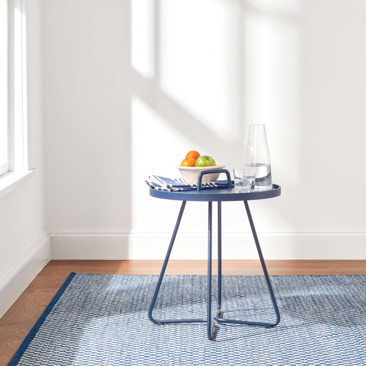 Navy Blue Geometric Flat Woven Synthetic 8' x 10' Rug