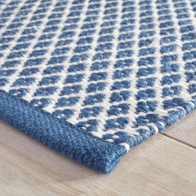 Navy Blue Geometric Flat Woven Synthetic 8' x 10' Rug