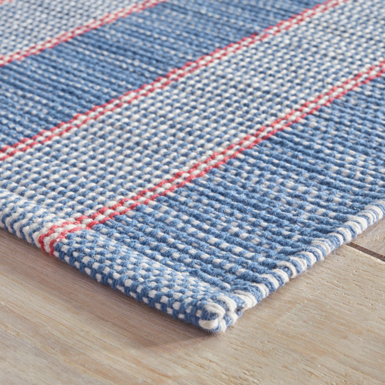 Camden Stripe Blue Cotton Rectangular Rug 3' x 5'