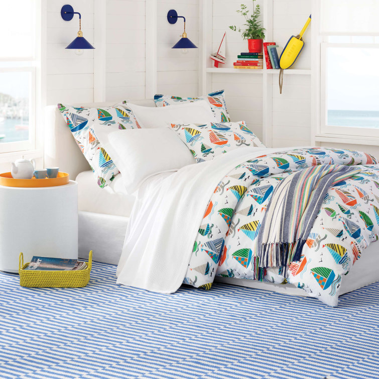 Indigo Chambray Striped Cotton Throw with Knotted Fringe