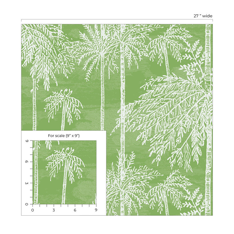 Summer Fern Green Palm Grove Vinyl Wallpaper Roll