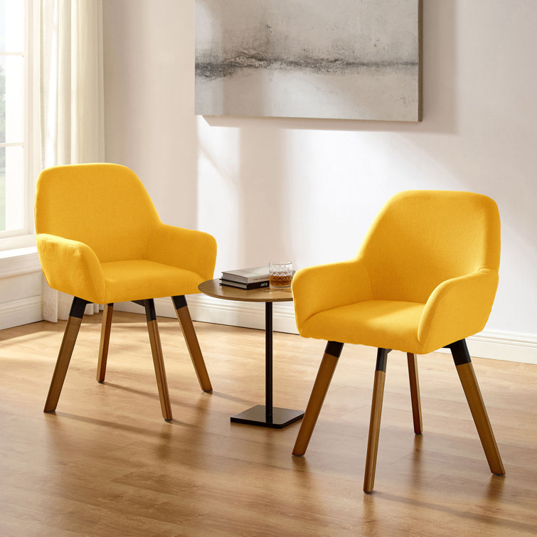 Rayshawn Yellow Velvet Swivel Accent Chair with Metal Base