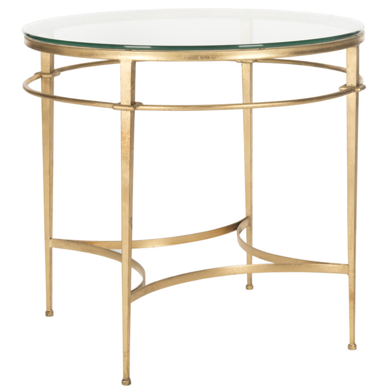 Ingmar Round Antique Gold Metal and Glass Side Table
