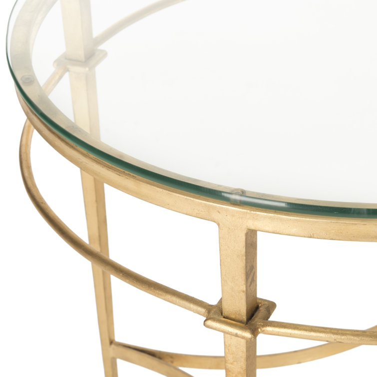 Ingmar Round Antique Gold Metal and Glass Side Table
