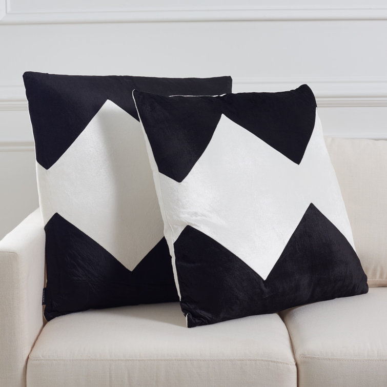 Set of 2 Black and White Geometric Square Throw Pillows