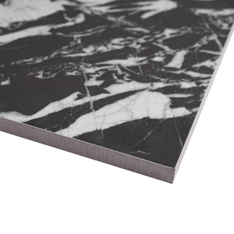Senzia 8" x 8" Black and White Marble-Look Porcelain Tile