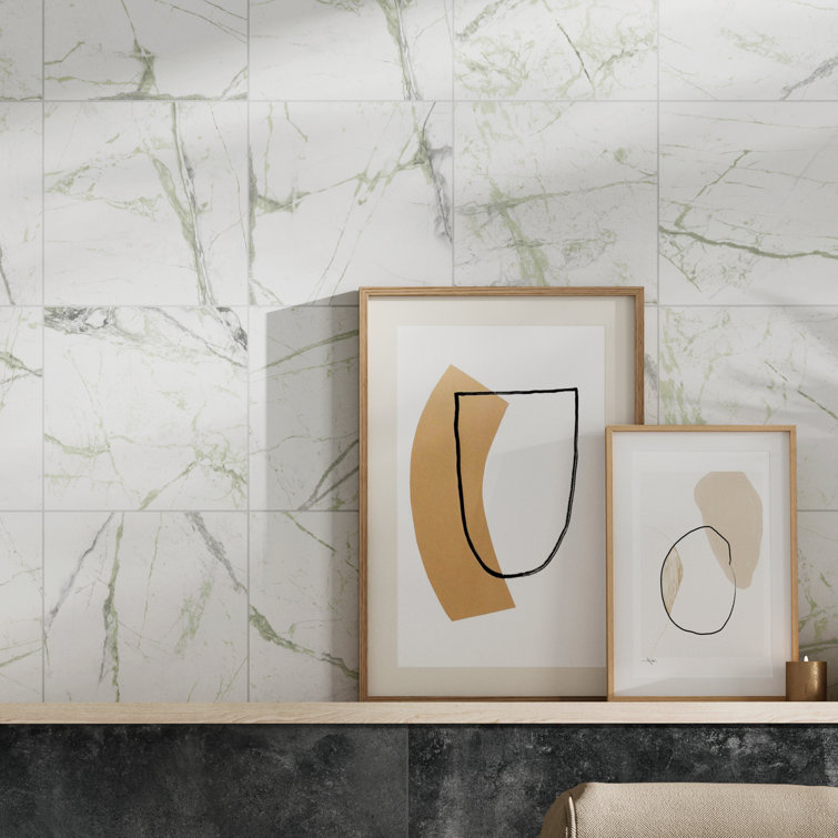 Senzia 8" x 8" Green and White Porcelain Wall and Floor Tile