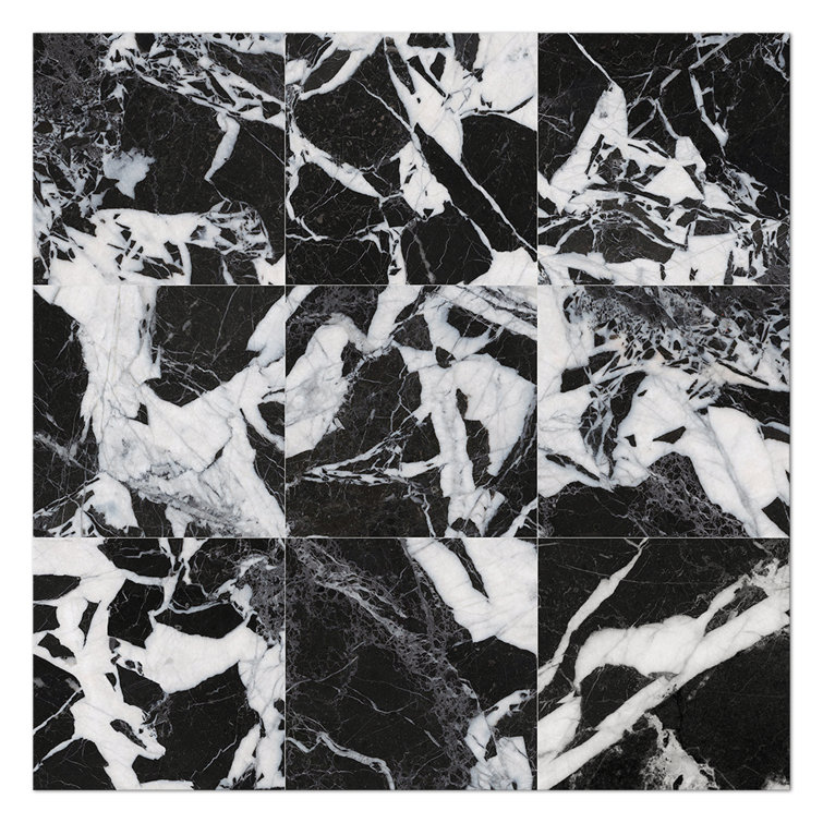 Senzia 8" x 8" Black and White Marble-Look Porcelain Tile
