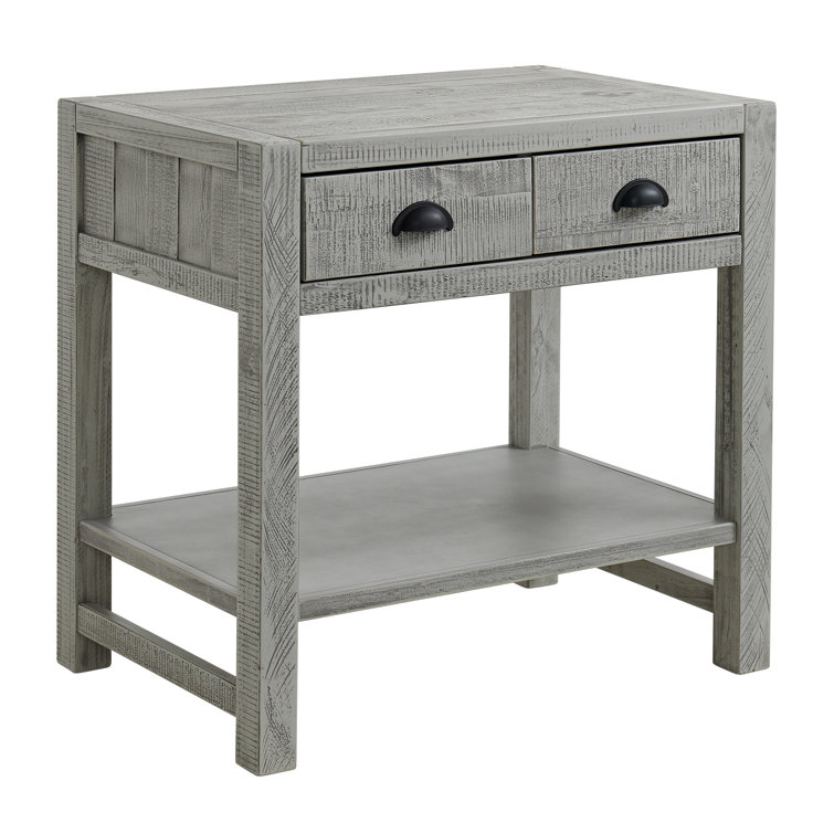 Arden Driftwood Gray Solid Pine 2-Drawer Nightstand with Shelf