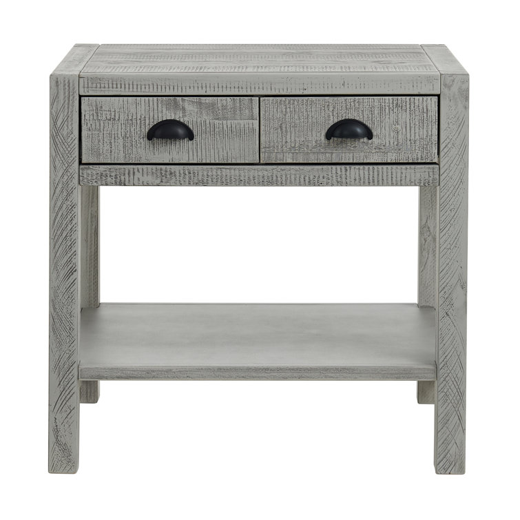 Arden Driftwood Gray Solid Pine 2-Drawer Nightstand with Shelf