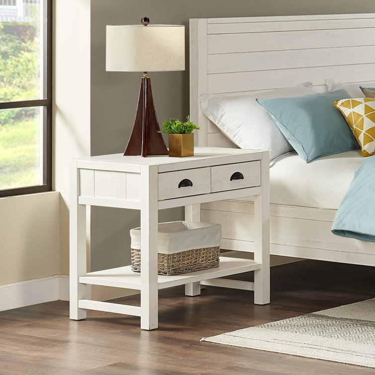 Arden Driftwood White Pine 2-Drawer Nightstand with Open Shelf