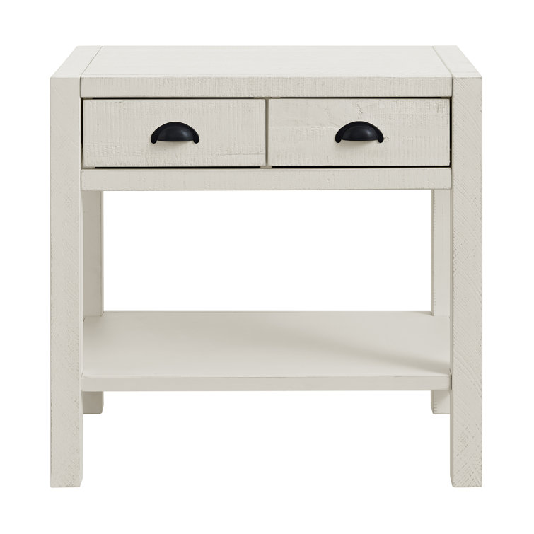 Arden Driftwood White Pine 2-Drawer Nightstand with Open Shelf
