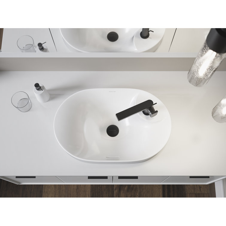 White Ceramic Oval Vessel Bathroom Sink with Faucet Hole