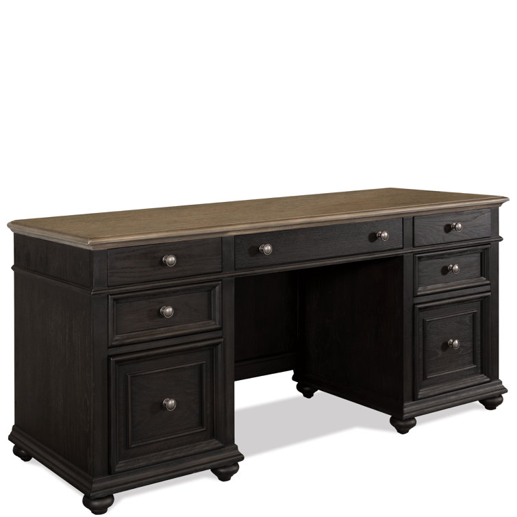 66" Black and Oak Transitional Home Office Desk with Hutch