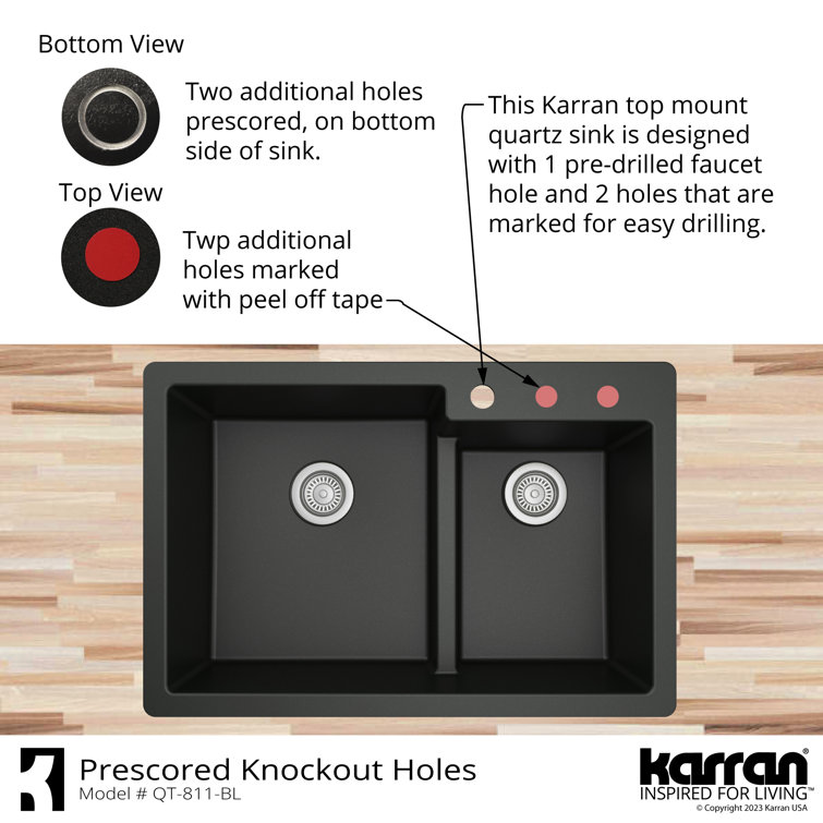 Black Quartz 33'' Double Bowl Top Mount Kitchen Sink