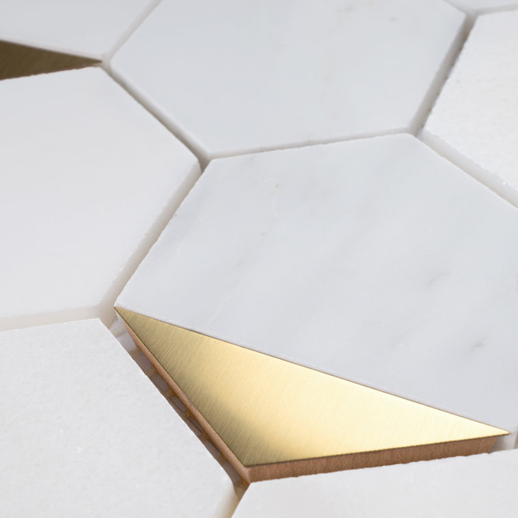 White and Gold Hexagon Marble Mosaic Wall Tile