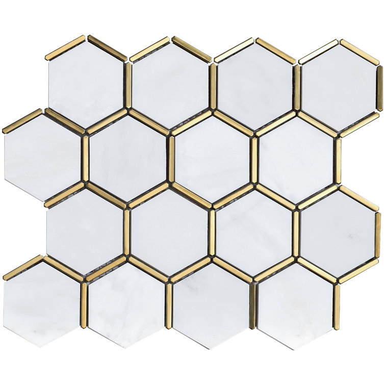White and Gold Marble Honeycomb Mosaic Wall Tile