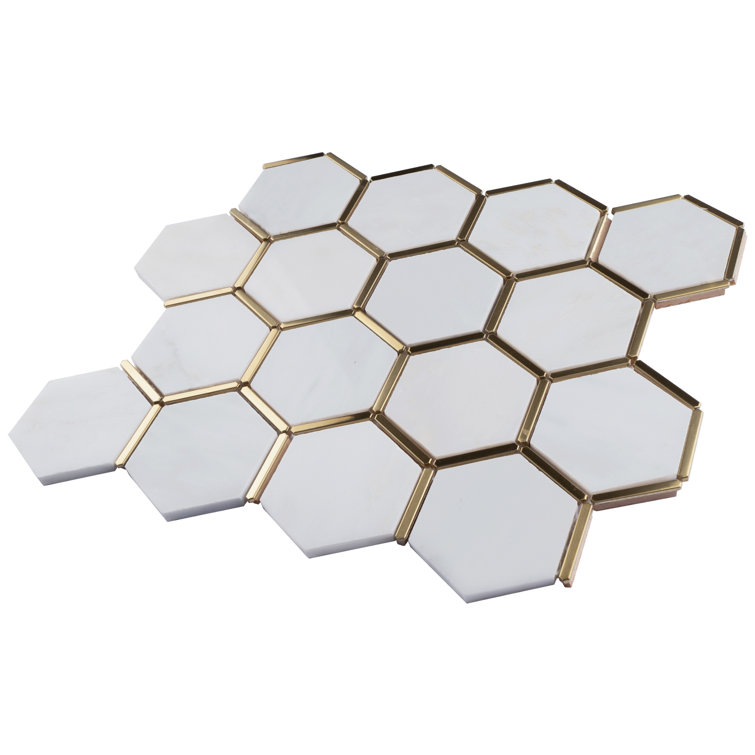 White and Gold Marble Honeycomb Mosaic Wall Tile