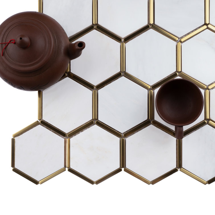 White and Gold Marble Honeycomb Mosaic Wall Tile
