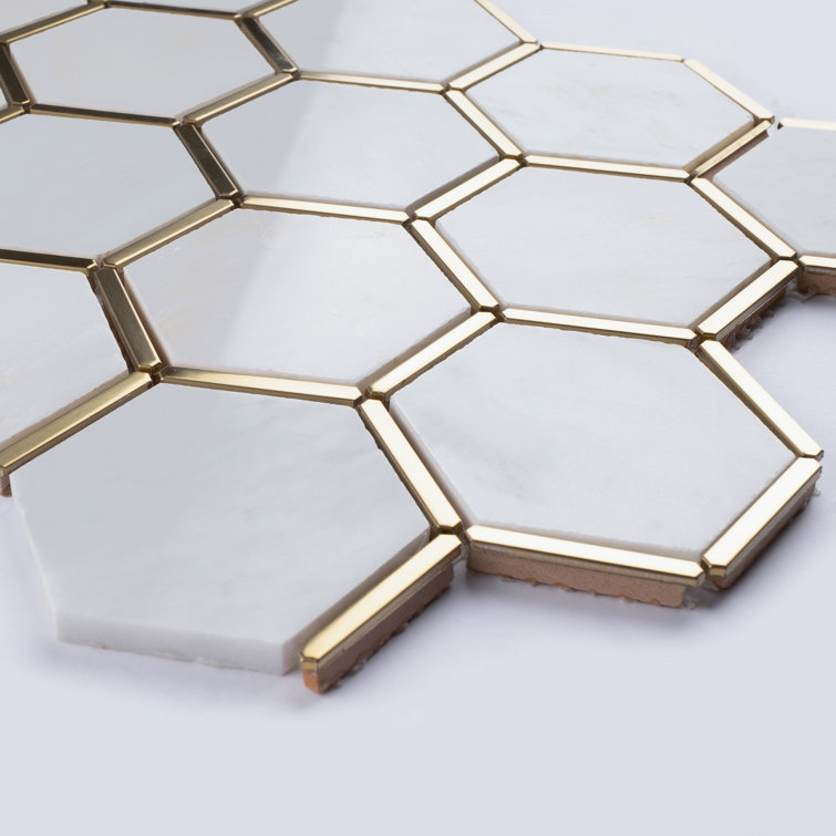 White and Gold Marble Honeycomb Mosaic Wall Tile