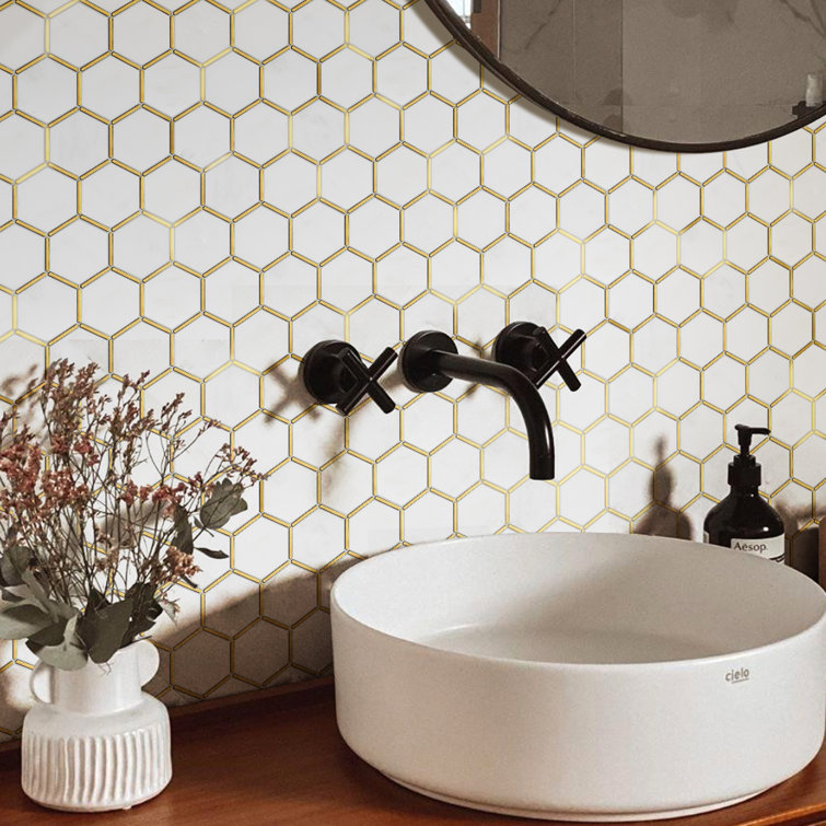 White and Gold Marble Honeycomb Mosaic Wall Tile