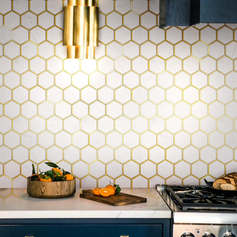 White and Gold Marble Honeycomb Mosaic Wall Tile