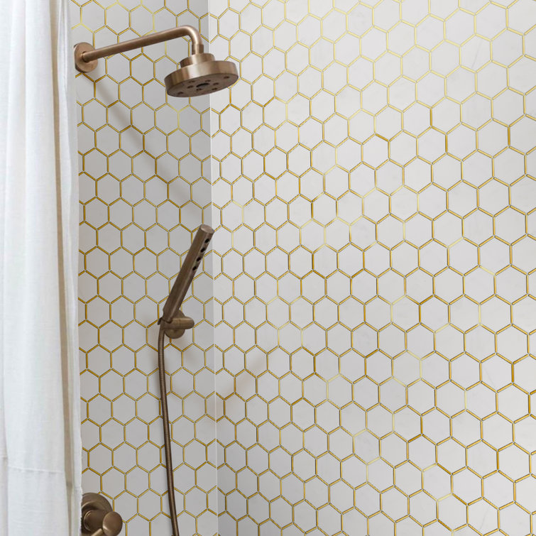 White and Gold Marble Honeycomb Mosaic Wall Tile