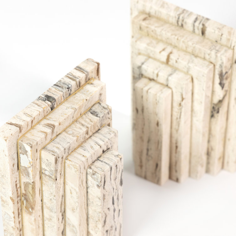 Danita Stepped Beige Travertine 2 Piece Bookend Set