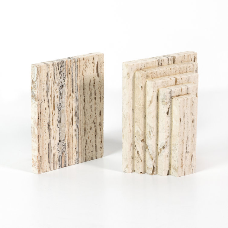 Danita Stepped Beige Travertine 2 Piece Bookend Set