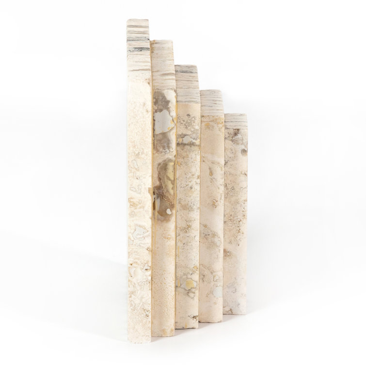 Danita Stepped Beige Travertine 2 Piece Bookend Set