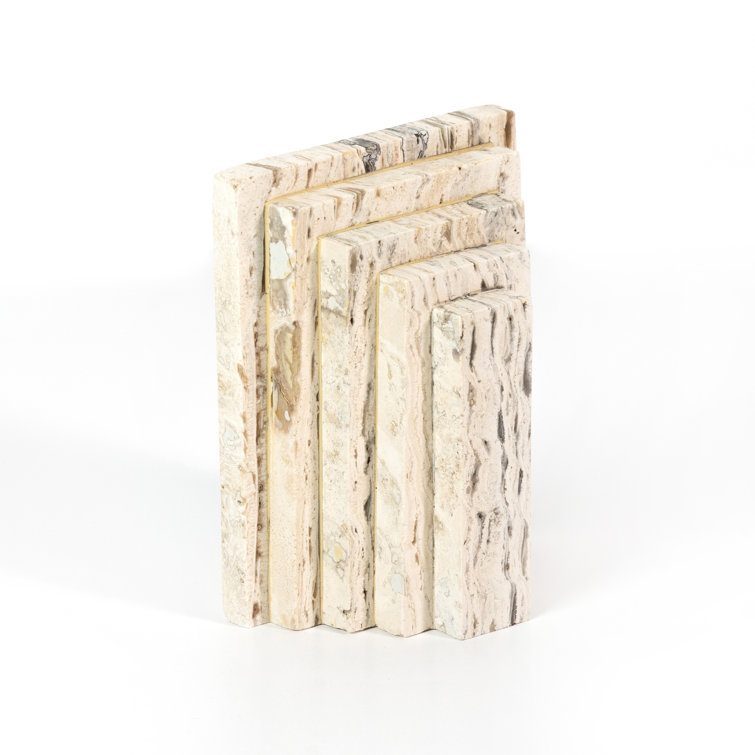 Danita Stepped Beige Travertine 2 Piece Bookend Set