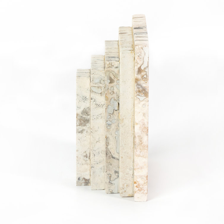 Danita Stepped Beige Travertine 2 Piece Bookend Set