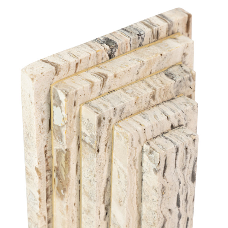 Danita Stepped Beige Travertine 2 Piece Bookend Set