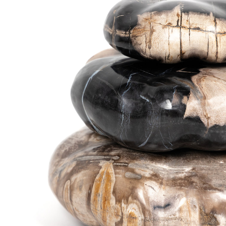 Elevated Balance Black Petrified Wood 8.75" Sculpture Set