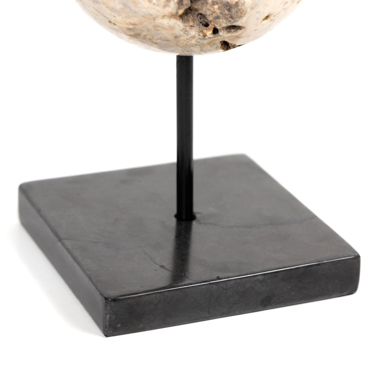Set of Three Beige Travertine and Black Iron Sculptures