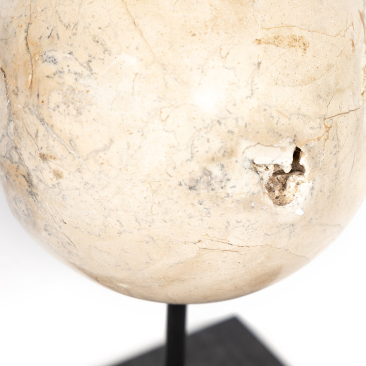 Set of Three Beige Travertine and Black Iron Sculptures