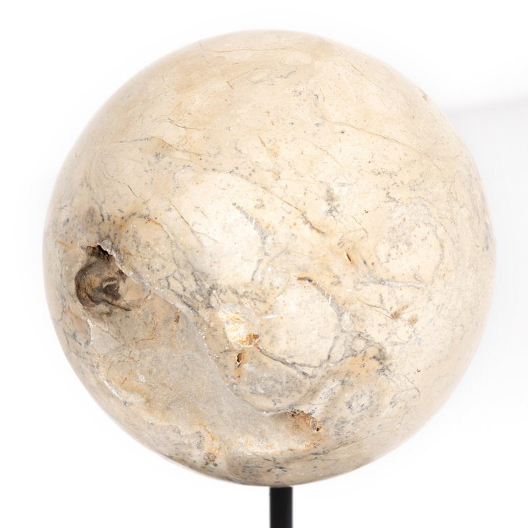 Set of Three Beige Travertine and Black Iron Sculptures