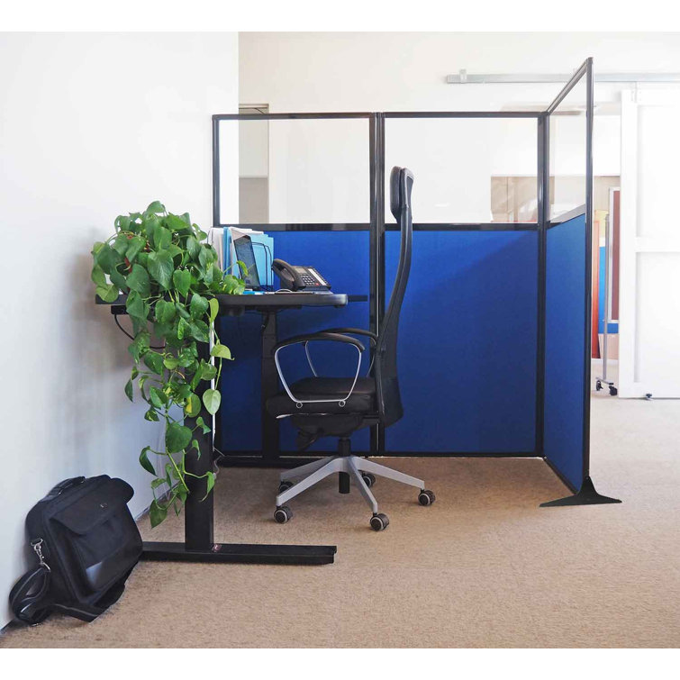 Charcoal Gray Fabric 3-Panel Freestanding Room Divider with Acrylic Windows