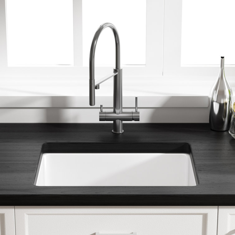 Oslo White Fireclay Single Bowl Undermount Kitchen Sink with Accessories