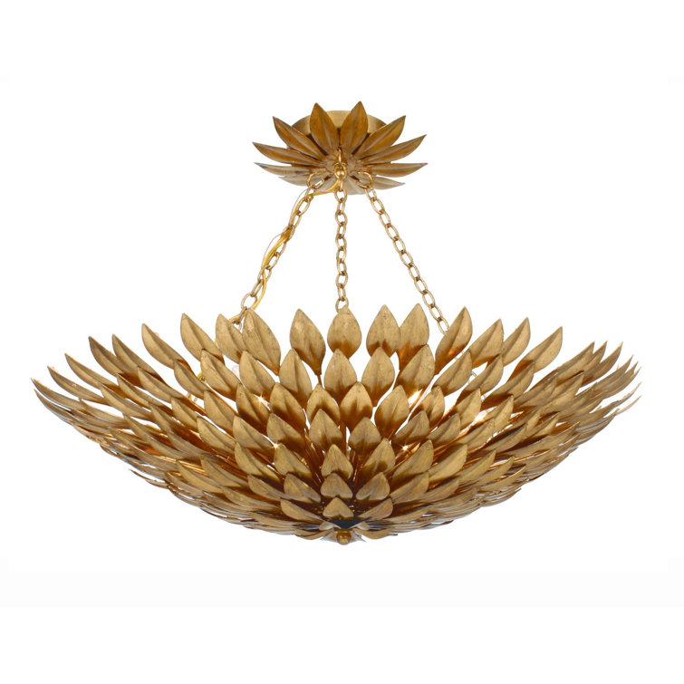 Antique Gold and Crystal 6-Light Semi-Flush Ceiling Chandelier