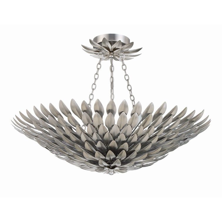 Antique Silver 6-Light Crystal Semi Flush Mount