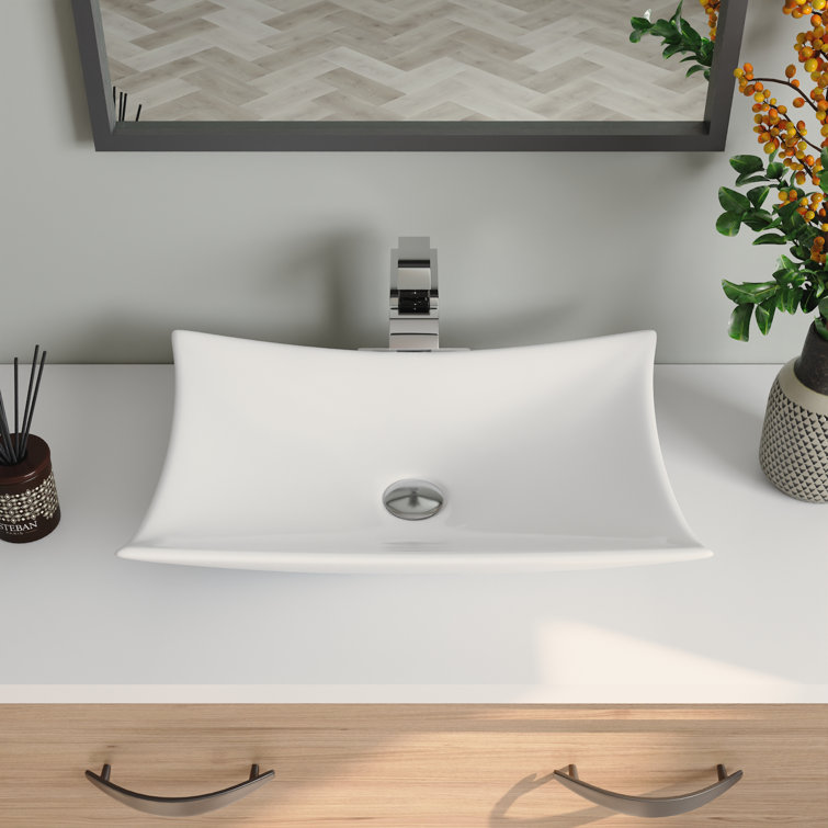 Prism White Ceramic Rectangular Above-Counter Vessel Sink