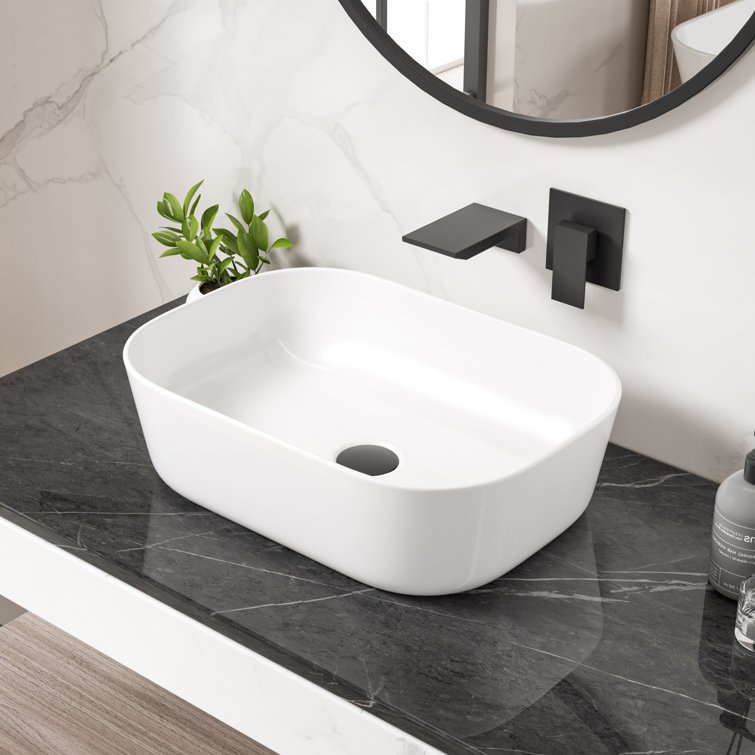 Crisp White Ceramic Rectangular Vessel Bathroom Sink