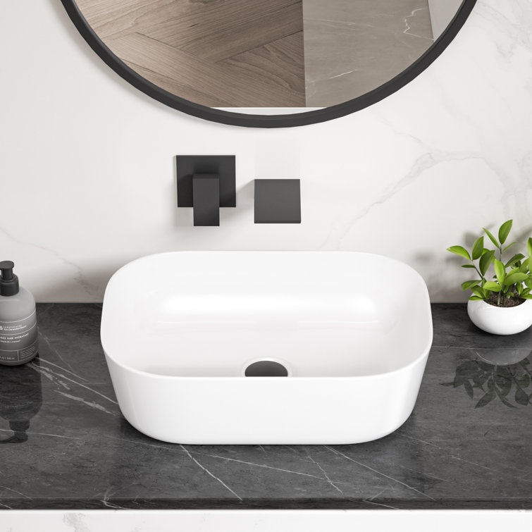 Crisp White Ceramic Rectangular Vessel Bathroom Sink
