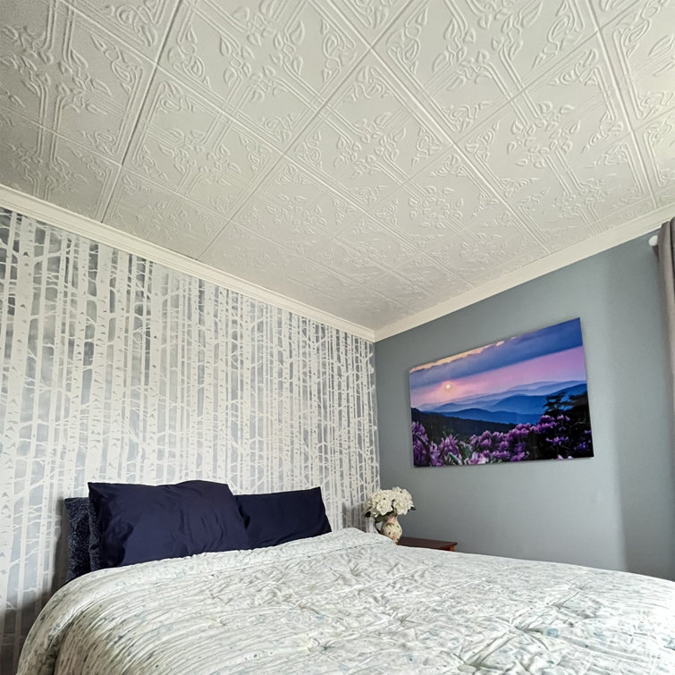 Ivy Leaves White Polystyrene Glue-up Ceiling Tile Set